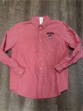 Knights Apparel NCAA UGA Bulldogs Red White Checked Cotton Dress Shirt Large